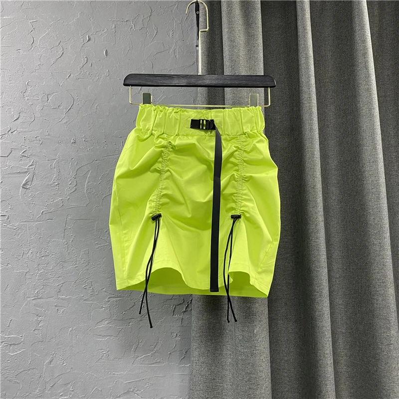 

Женская джинсовая юбка выше колена, однотонная неоново-зеленая трапециевидная юбка с эластичным поясом, лето 2021
