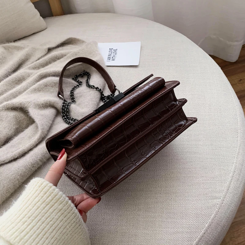 Однотонные женские сумки через плечо из искусственной кожи с каменным узором маленькая сумка через плечо женские сумки на цепочке