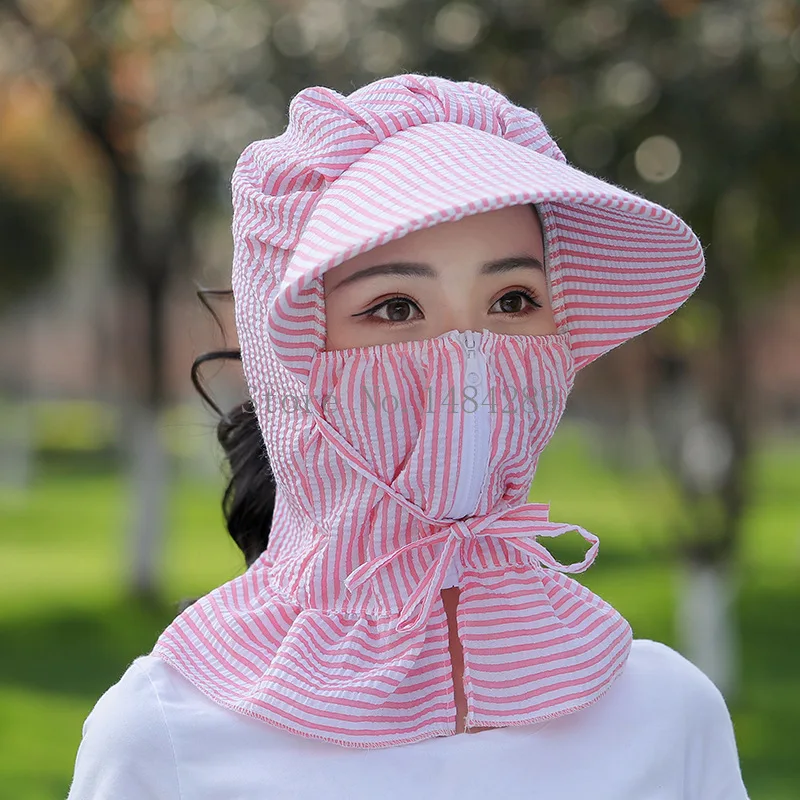 Новый Для женщин шляпа от солнца мульти Функция анти УФ летняя Женская Полосатая