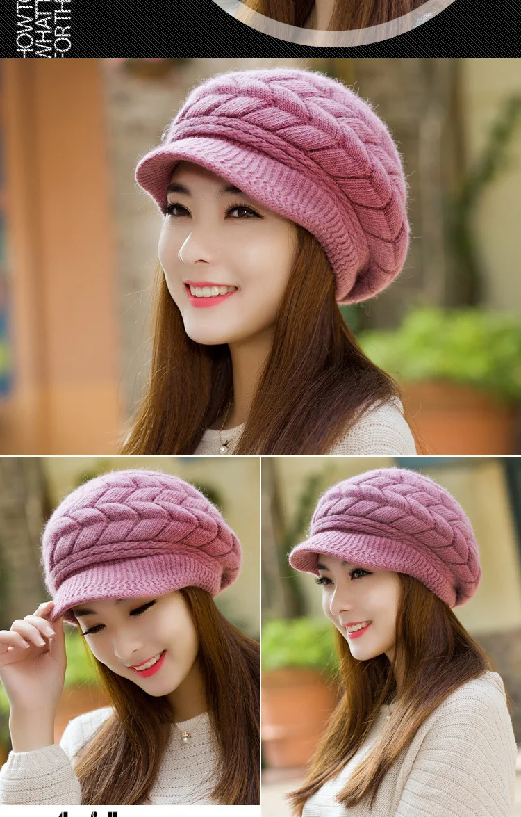 New beanie Elegant women's hat Knitted winter hat for the girl Cap Bow Autumn Ladies Female Fashion Beret Rabbit hair