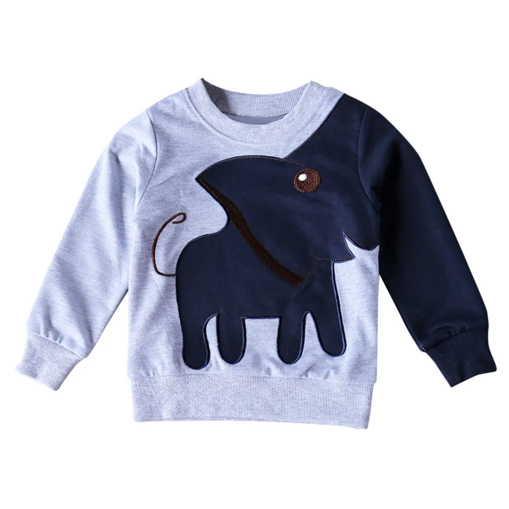 Толстовка с длинным рукавом и принтом слона на осень/зиму|Тройники| |