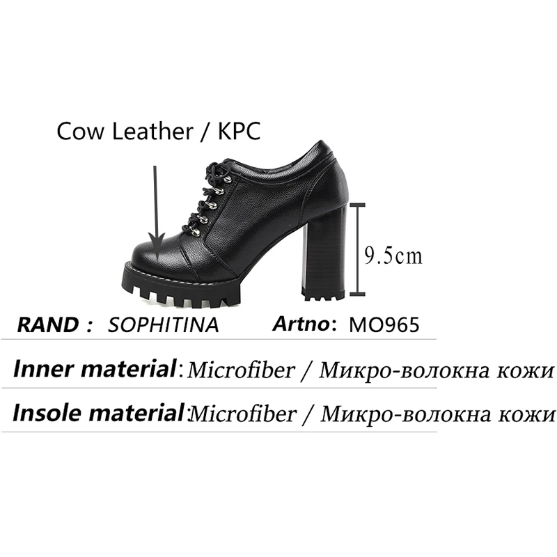 

SOPHITINA Pumps Women Casual Waterproof Platform Premium Leather Lace-Up Shoes 9CM Heels TPR Beige Fashion Female Shoes MO965