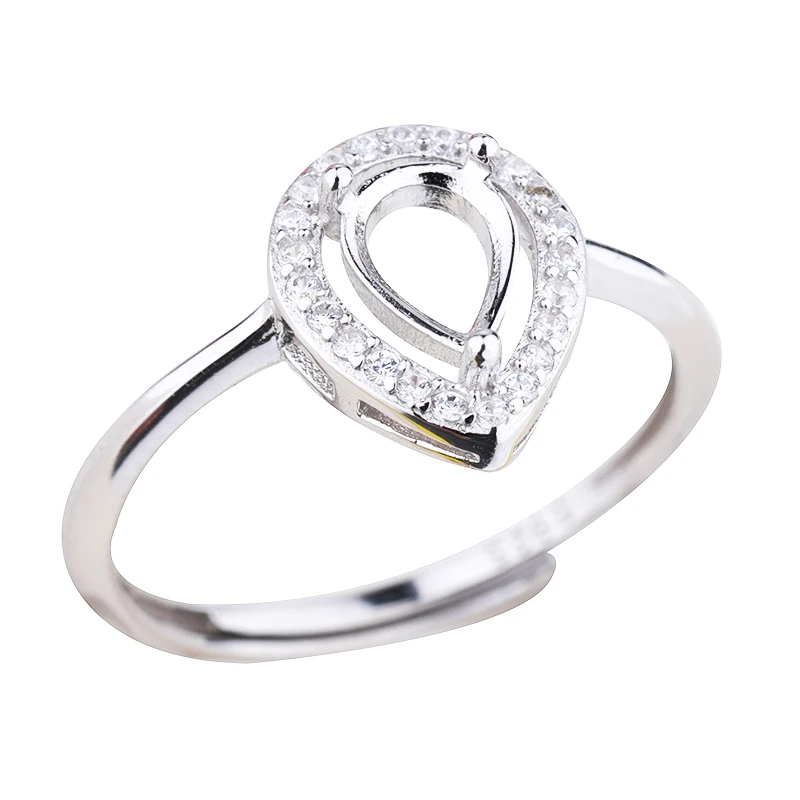 

Sterling Silver 925 Women Engagement Wedding Ring 5x7mm Pear Cut Semi Mount Ring CZ White Gold Color