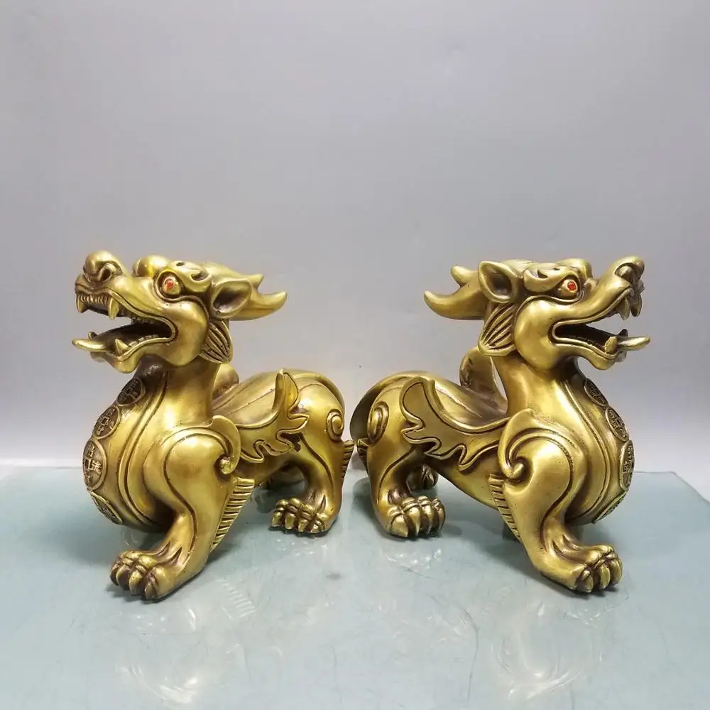 

9" Seikos Brass, China Pixiu Statue Brave troops statue Ferocious beast Implication Ward off evil spirits, town house