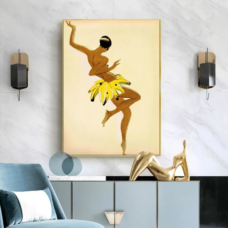 1927 Josephine Baker Banana Skirt Print Paul Colin Canvas Painting Art Decor Jazz Age Paris Image African American French Woman |