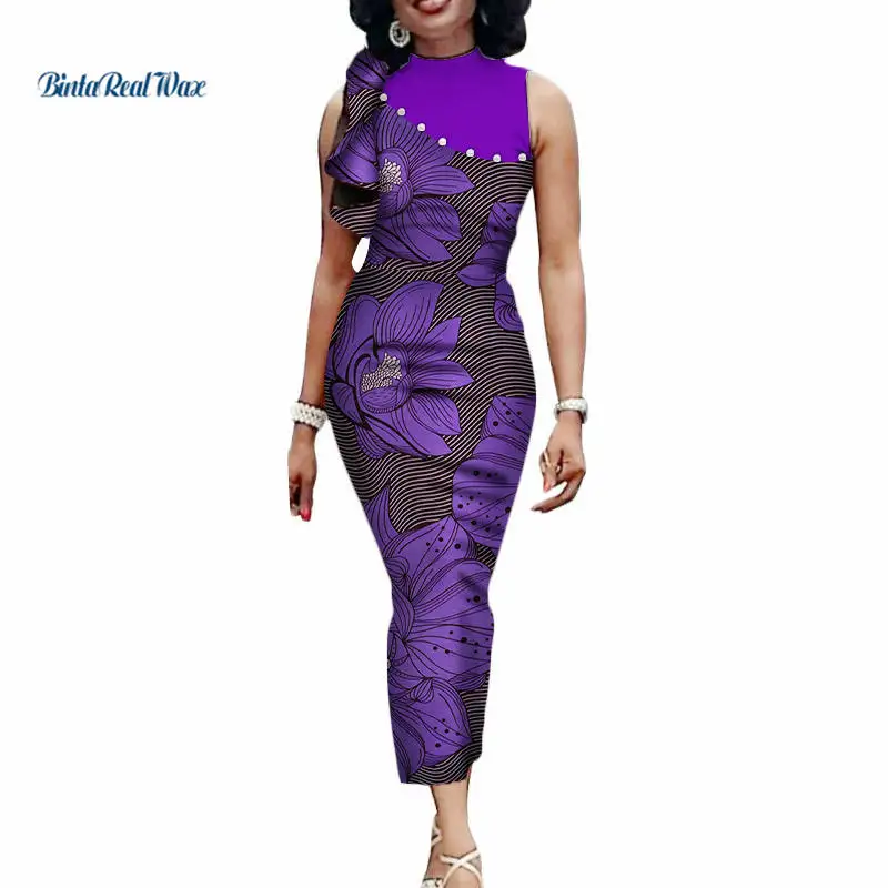 Новые африканские длинные платья с принтом для женщин Bazin Riche лоскутное прямое