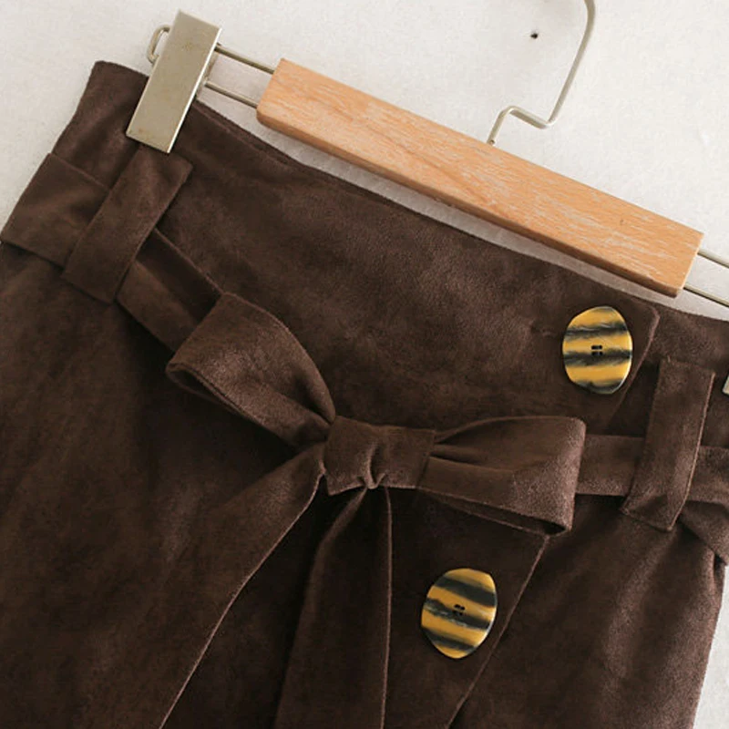 Женская Зимняя юбка GOPLUS повседневная до середины икры с высокой талией и бантом