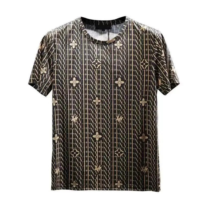 

European mercerized cotton printed short sleeve T-shirt for men's slim fit