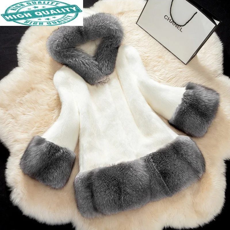 Fur Faux Coat Women Imitation Fox Fur Collar White Female Jacket Hooded Furry Womens Coats Winter Casaco Feminino KJ520