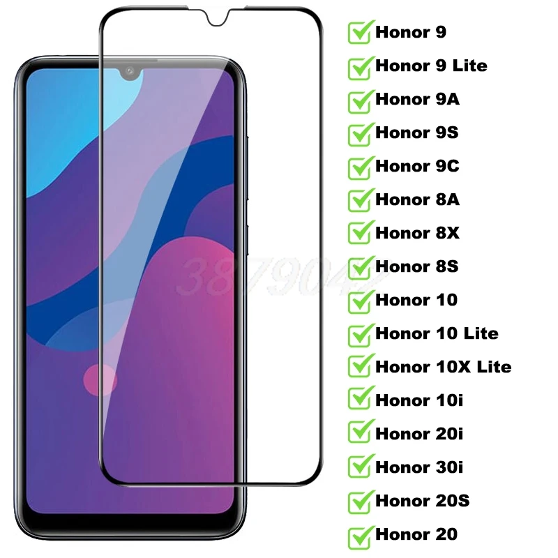 

9D Full Tempered Glass For Huawei Honor 10 Lite 10X 9 9A 9C 9S 8A 8S 8X Screen Protector Honor 10i 20i 30i 20S Protective Glass