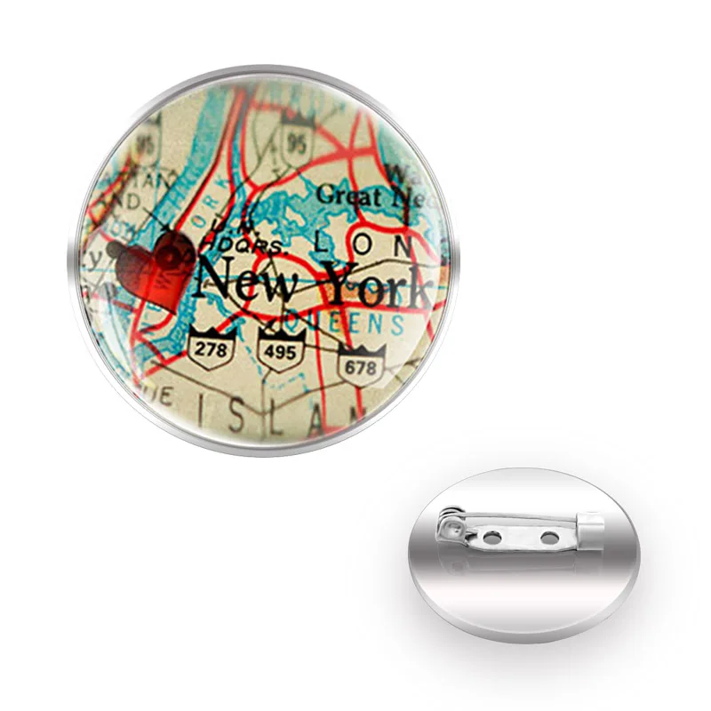 

Vintgae Map Design Brooch Badge Glass Cabochon Dome For Bag Clothes Decoration Pins Jewelry Gifts