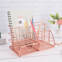 desk organizer for office storage stand for stationery mesh metal computer table pen holder stationery container box home decor