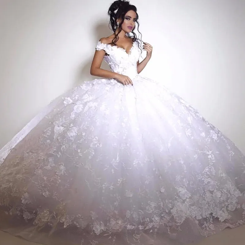 

Robe de Soiree New Muslim Lace Wedding dresses 2019 V neck Backless Ball gown Tulle Luxury Bridal gowns Vestido de Noiva