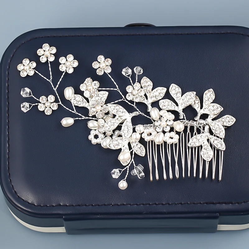 Серебристые жемчужины горный хрусталь для волос расчески женские Украшения