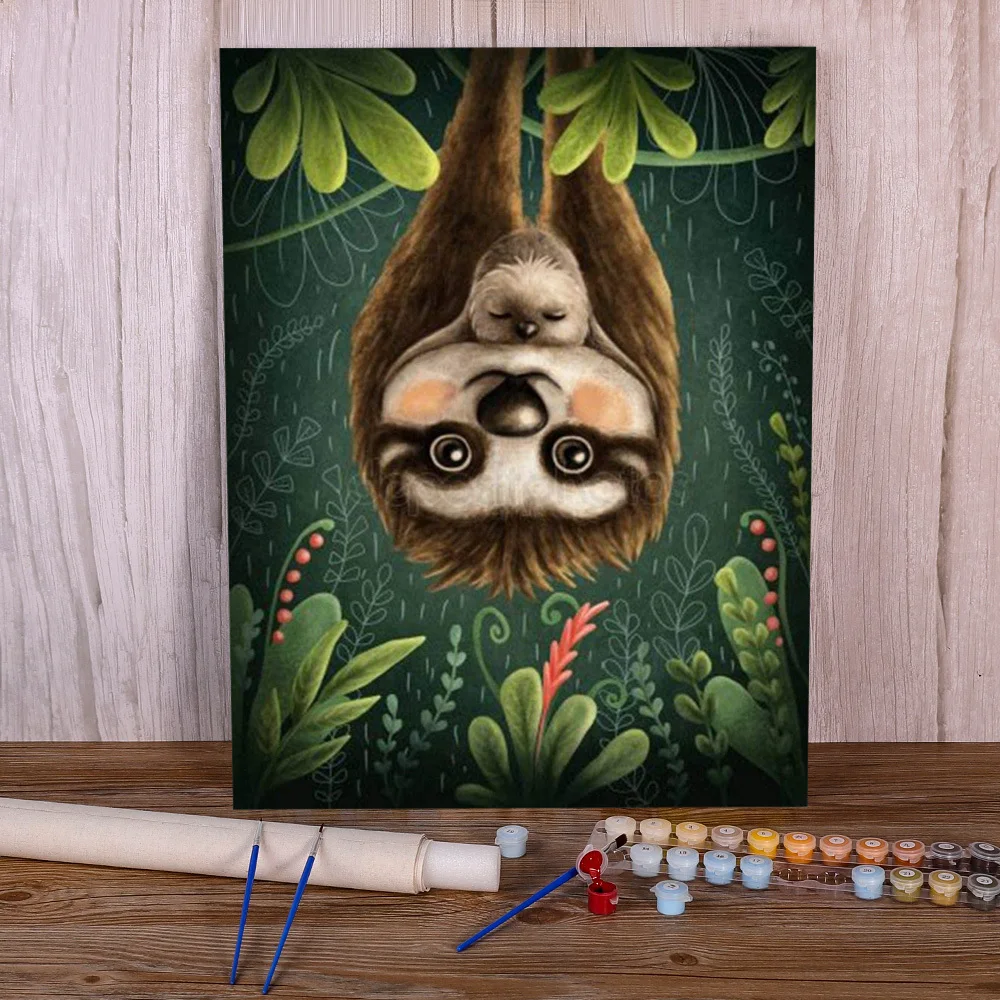 

Animal Sloth DIY Painting By Numbers Complete Kit Oil Paints 50*70 Boards By Numbers Loft Wall Picture Crafts For Handicraft