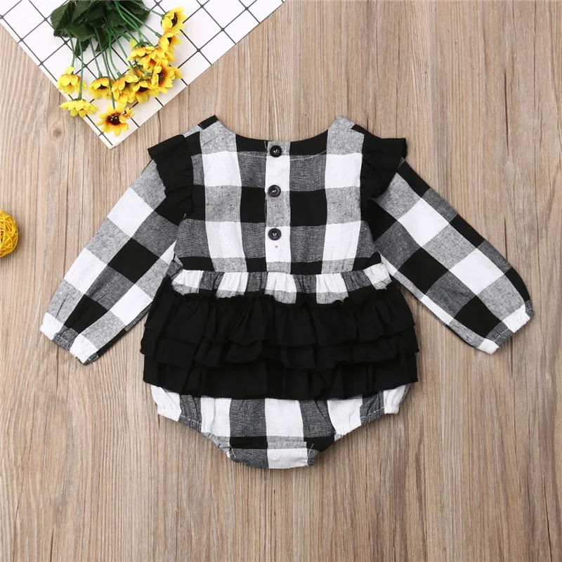 

2019 Infant Kids Baby Girl Red Plaid Clothes Christmas Romper Jumpsuit Long Sleeve Outfits