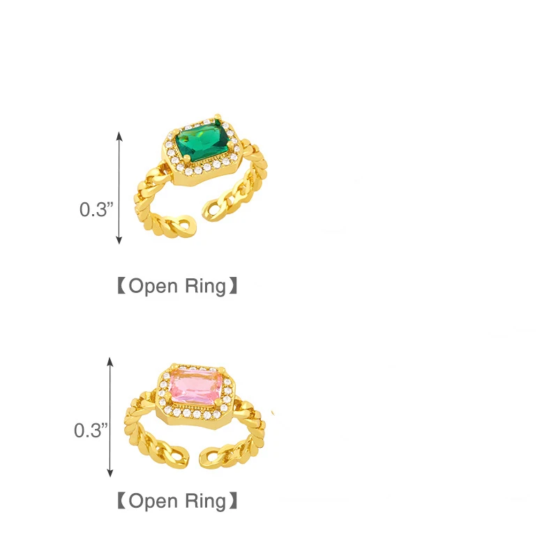 

ROXI Copper Pink Green Colors Rectangle Stone Open Ring for Women Girls Summer Jewelry Gift Finger Rings Wedding Ring Bague Ins