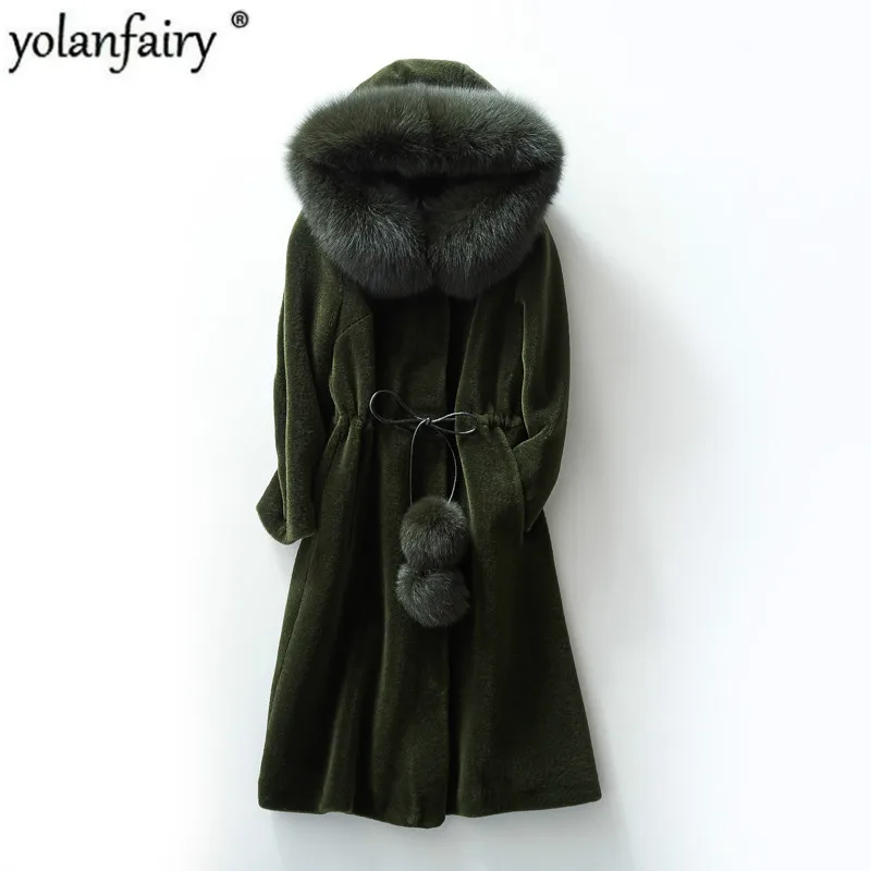 YOLANFAIRY Geniune пальто с мехом зимняя куртка для женщин теплое толстое из натуральной