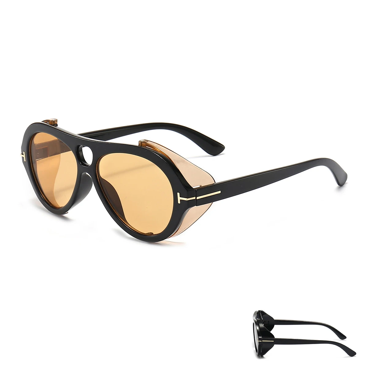 

Punk Men's And Women's Sunglasses With Side Shield Round PC Lens UV400 Protection Sun Glasses