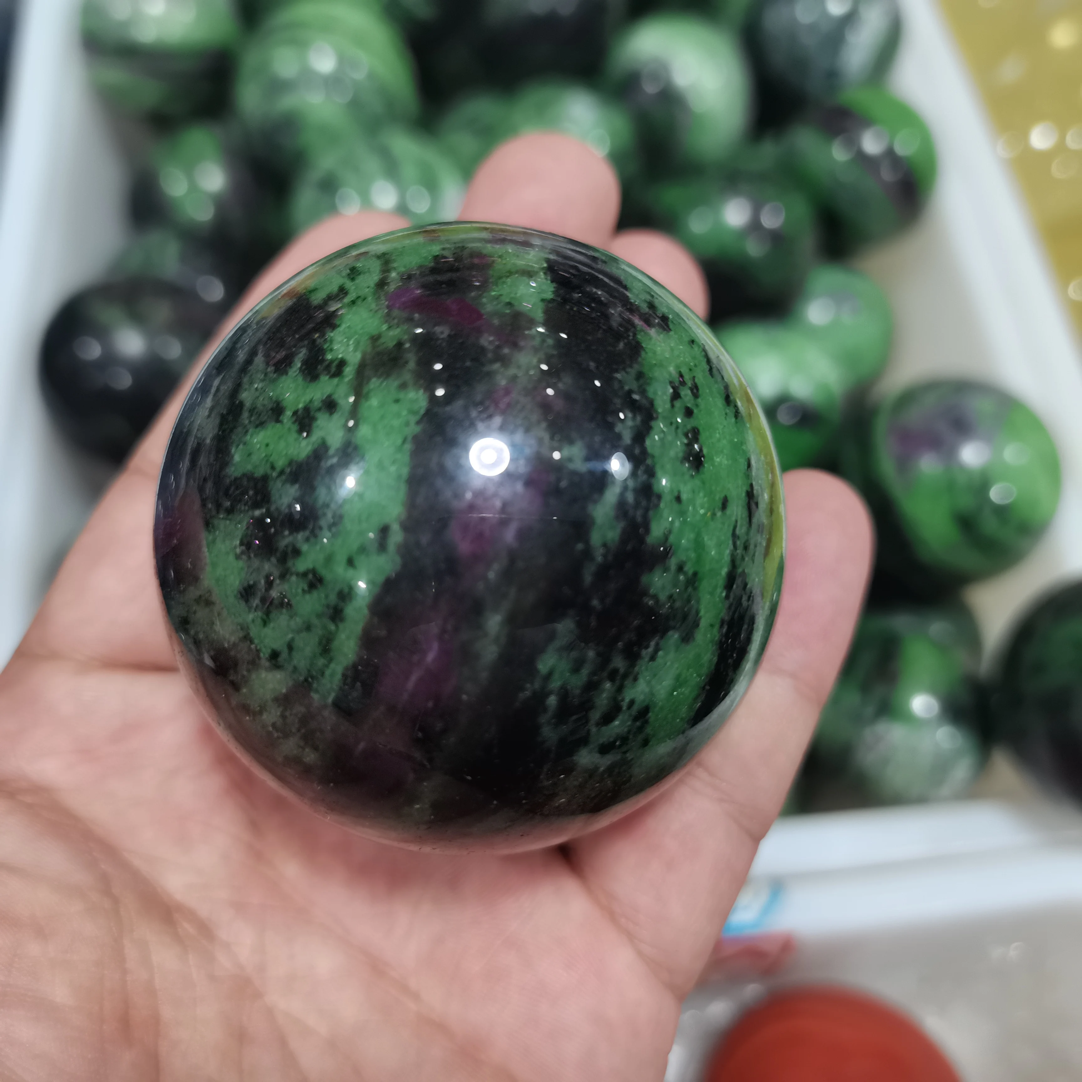 

Natural Ruby Zoisite Ball Epidote Quartz Crystal Spheres Red Green Treasure Minerals Reiki Energy Healing Stones Room Decorate