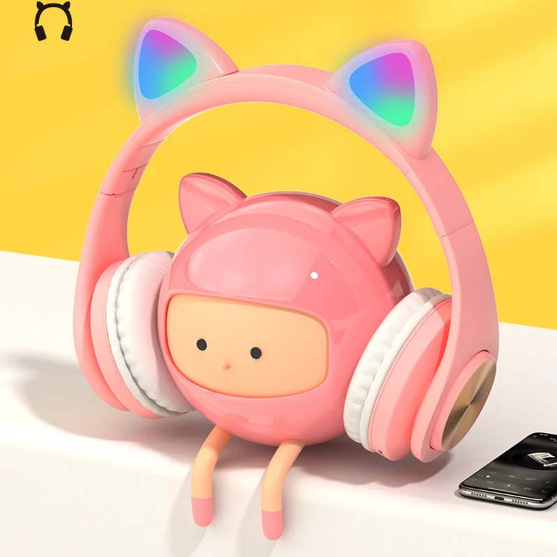 

NEW LED Cat Ear Wireless Headphones Metallic feel Earmuffs Headset Bluetooth 5.0 Kids Headset Support TF Card With Microphones