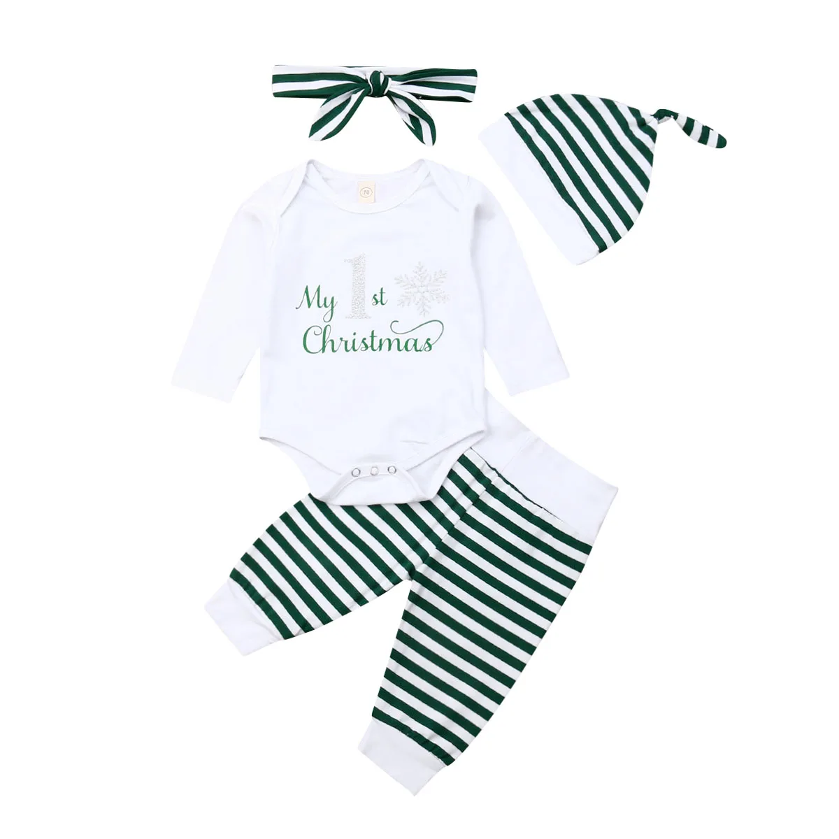 Зеленый С надписью My First Christmas, для младенцев, для малышей, боди для мальчиков и девочек топы, штаны Детская одежда 2 предмета; одинаковый пижамный комплект, комплект одежды на возраст от 0 до 24 месяцев - Цвет: Зеленый