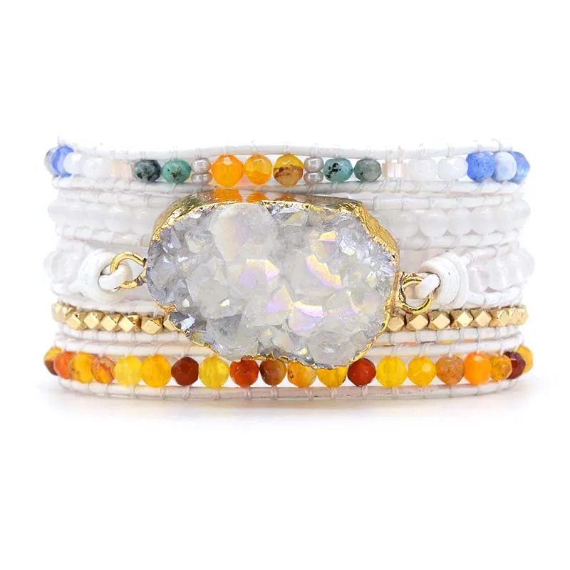 Женский браслет с металлической подвеской из 5 частей белым камнем | Украшения и