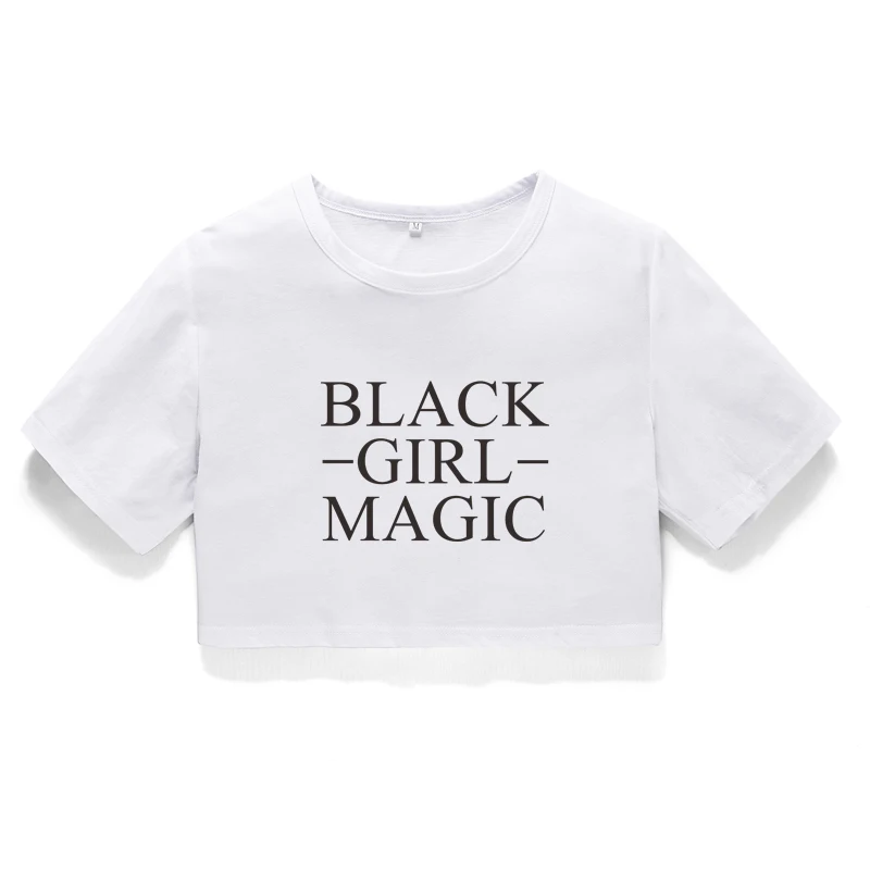Для девочек черного цвета Magic женщин надписью короткая футболка Tumblr Феминистская