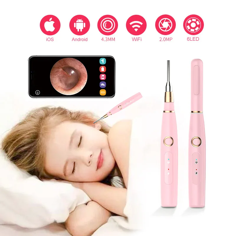 

Ear Wax Removal Endoscope 720P HD Wireless Ear Otoscope with 6 LED 4.3mm Visual Ear Scope Camera Safe Ear Pick for Adults Kids