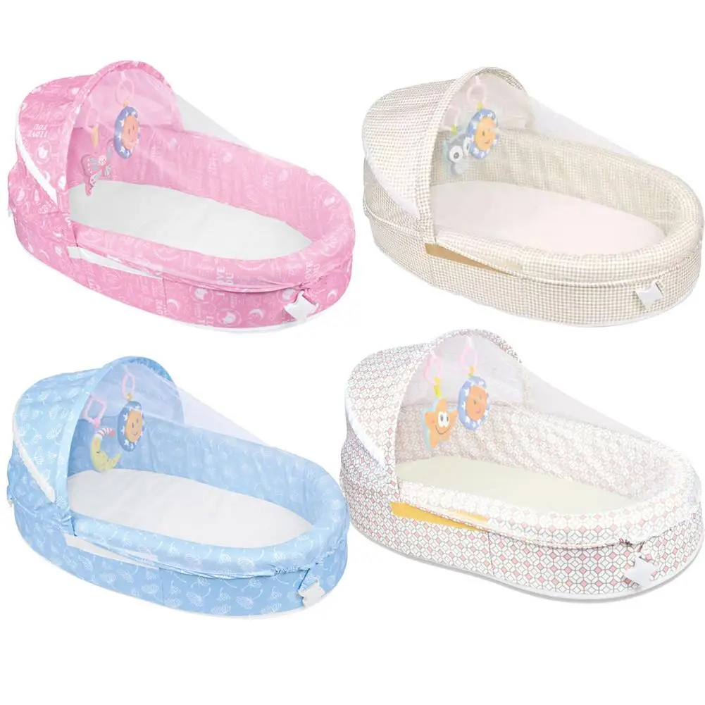 

2021 New Portable Baby Crib Bed Comfortable Foldable Crib With Covered Canopy Net Mobile Crib Newborn Nest Cot With Mosquito Net