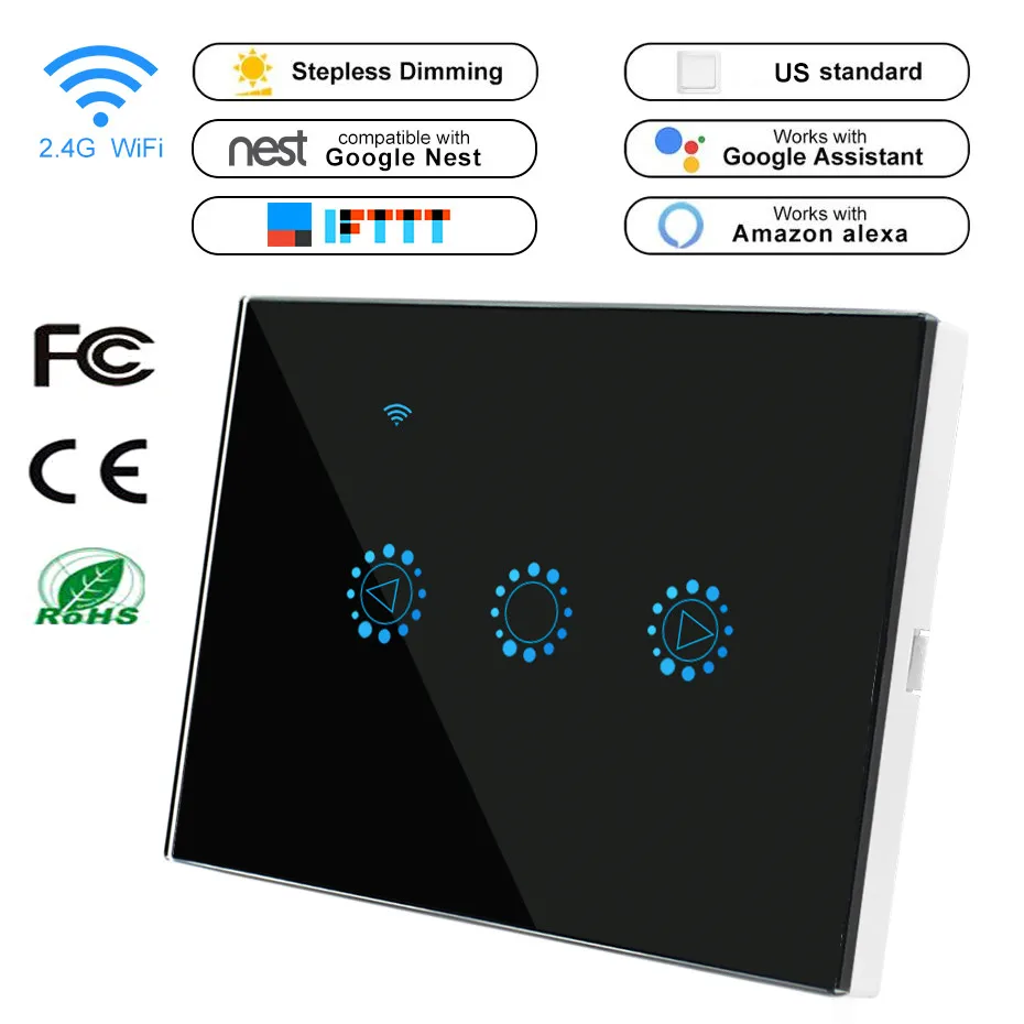 

Smart Light Dimmer EU/US Standard Wifi Smart Switch Touch Voice App Control Dimmable Switch Work with Amazon Alexa Google Home