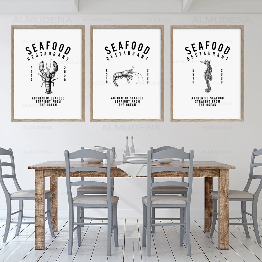 Морепродукты Омары Каракатица Краб Рыба настенная живопись холст скандинавские