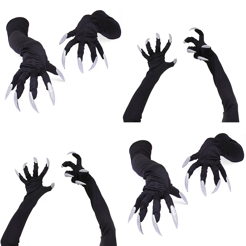 

Long Nails Gloves Halloween Cosplay Costume Funny Festival Witch Party Scary Fancy Props Black Mitten Boy Kids Joking Tools