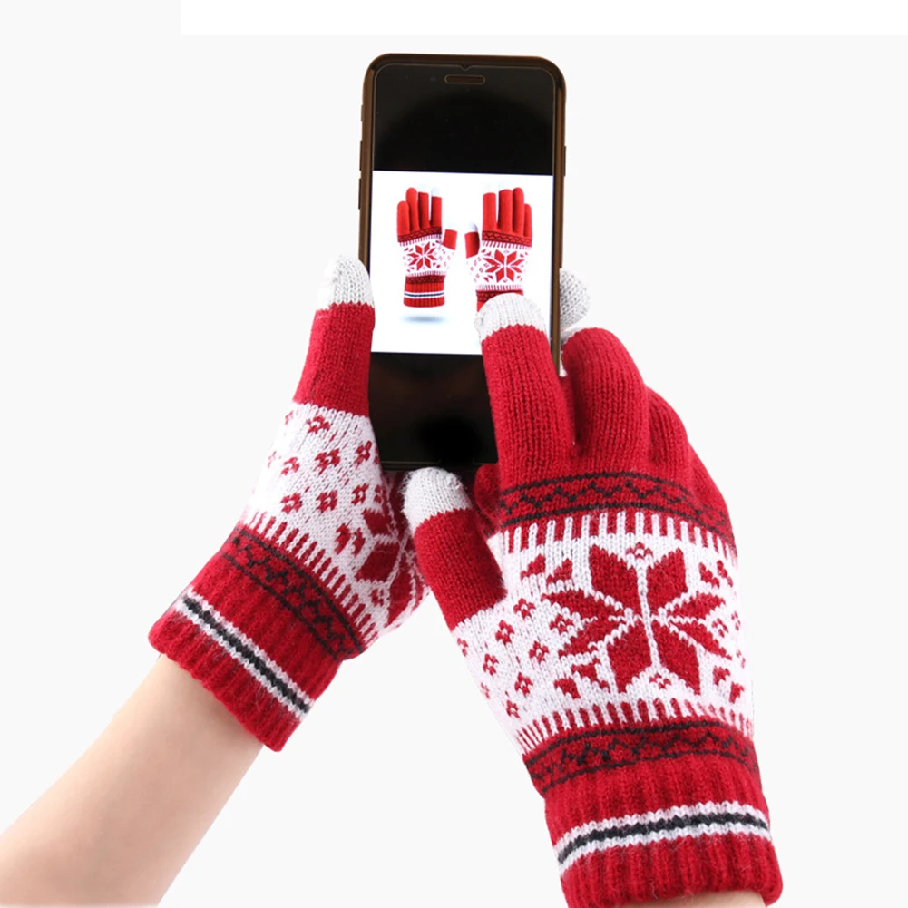 

Mittens Snowflake Maple Leaf Knitted Glove Thicken Warm Touch Screen Mittens Cycling Motorcycle gloves Xmas Gift For Women Men