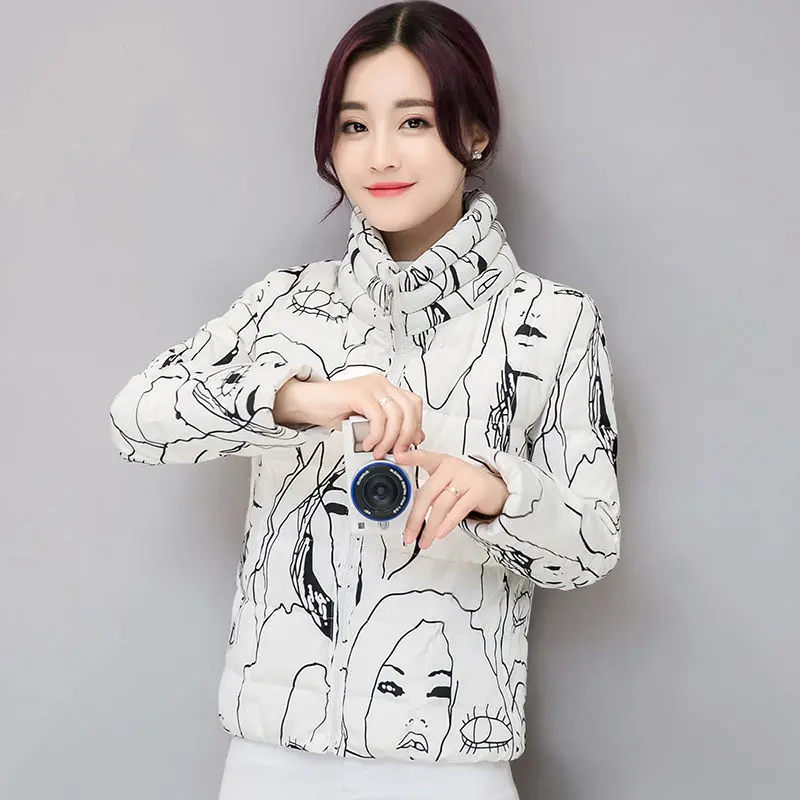 

Off season printed cotton padded jacket, light cotton padded jacket, women's short, slim fit, Korean down cotton jacket, new