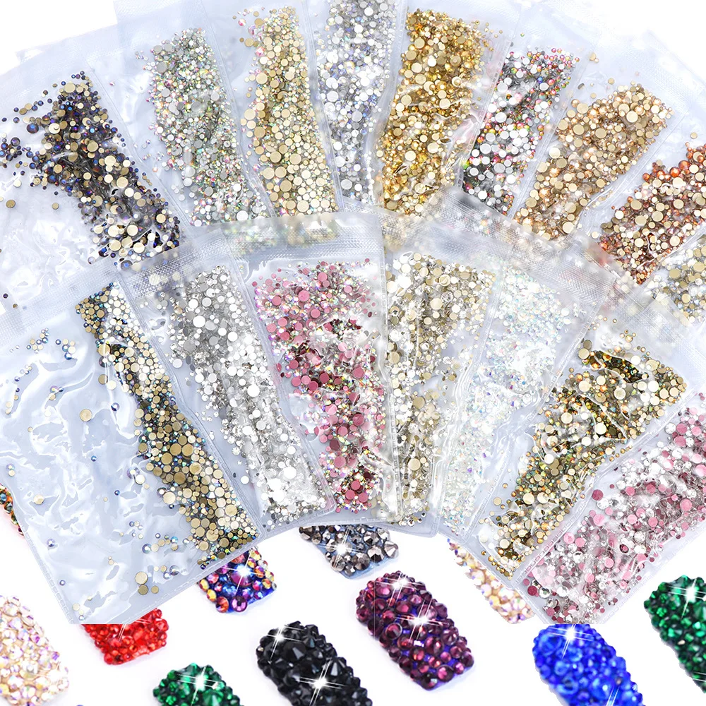

1440Pcs ss3 ss4 ss5 ss6 ss8 ss10 ss12 ss16 ss20 Mixed Crystals Nail Rhinestones Round Flatback Nail Art Glass Gems Beads Stones