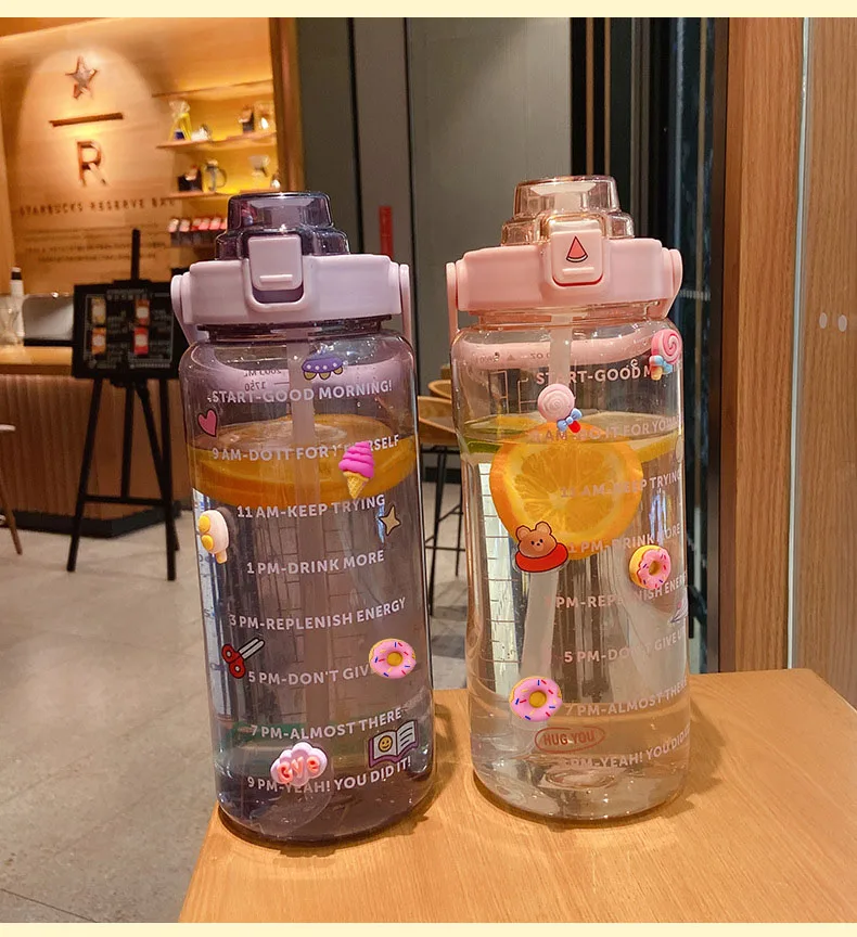 2 л Спортивная соломенная бутылка для воды наклейки портативная большая емкость