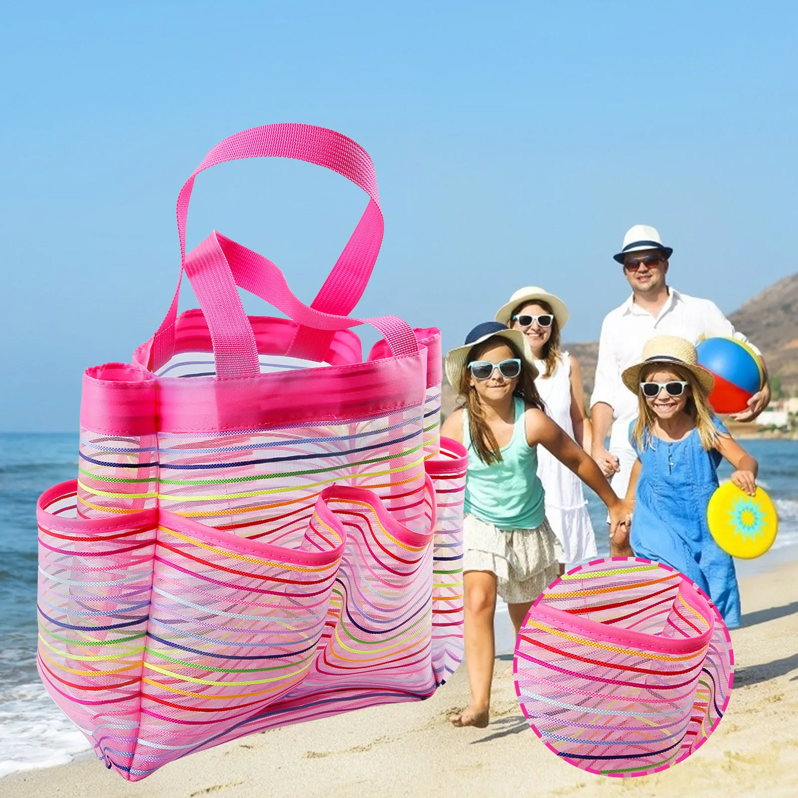 

New Children Sand Away Protable Mesh Bag Kids Beach Toys Clothes Towel Bag Baby Toy Storage Sundries Bags Shell Collecting Bag