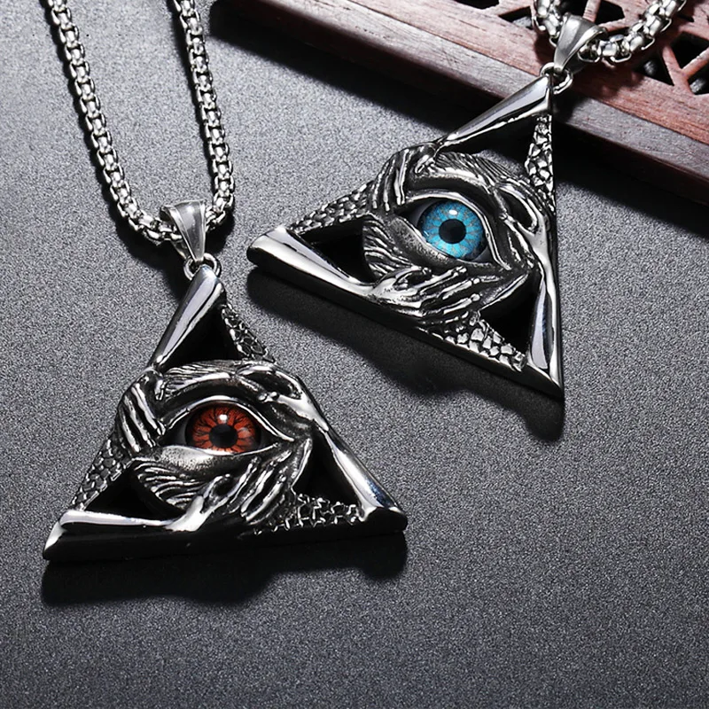 

Gothic Eye of Providence Necklace Stainless Steel Punk Biker Freemason All Seeing Eye Pendant Necklace For Men Jewelry Gift