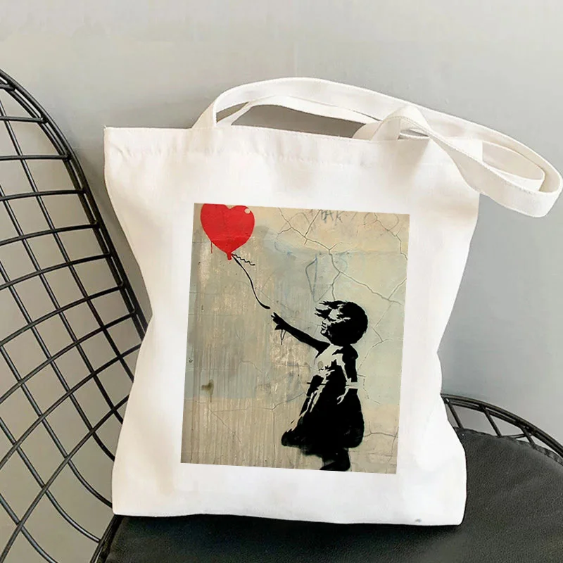 

2021 Shopper Banksy Red Heart Balloon Printed Tote Bag women Harajuku shopper handbag girl Shoulder shopping bag Lady Canvas Bag