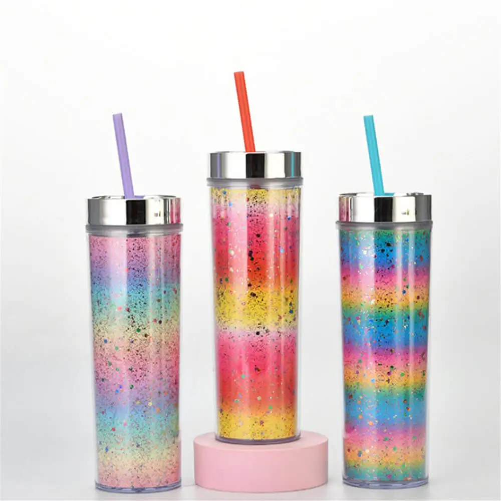 

450ML Plastic Mug offee up With Lids And Straw Caneca Mugs Sequins Outdoor School Water Bottle In Stock High Quality