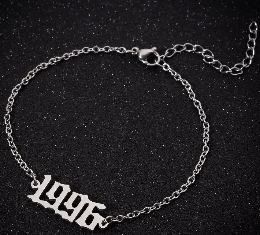 

2021 Fashion Stainless Steel Special Date Birthday Year Number Bracelet Women Year of Birth 1980 to 2020 Mujer Bijou Jewelry
