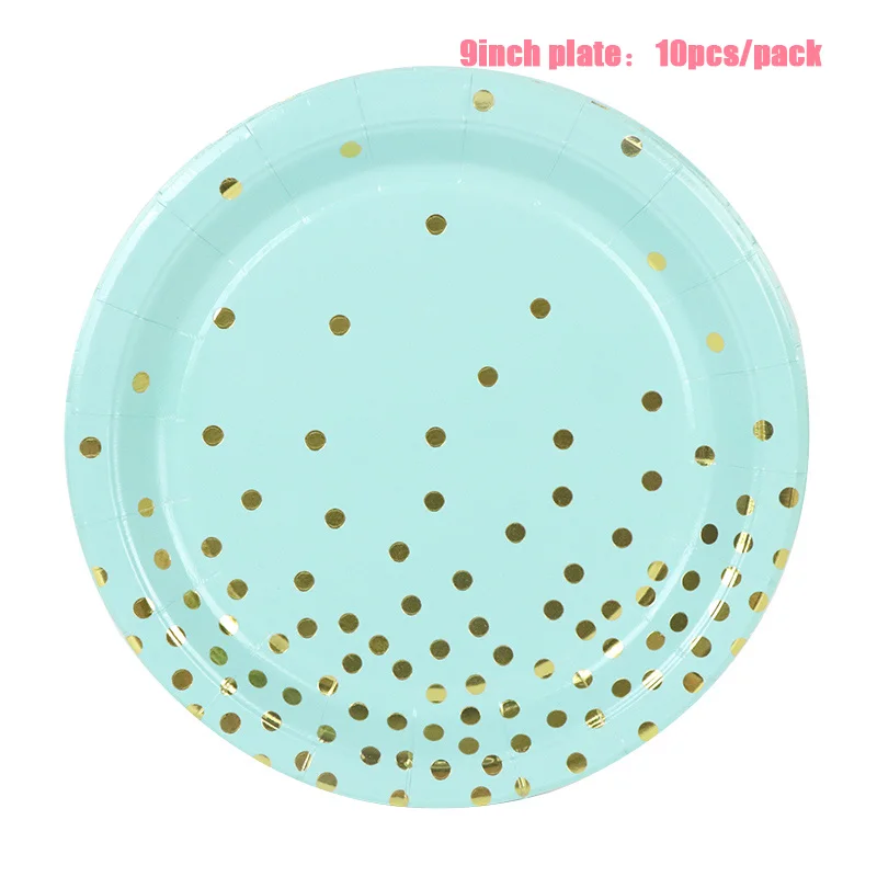 Blue Dot 9inch Plate LINVIERLOVE розовый Золотой горошек одноразовая посуда бумажные чашки пластины салфетки для дня рождения, Свадьбы вечерние украшения поставки - Цвет: Blue Dot 9inch Plate