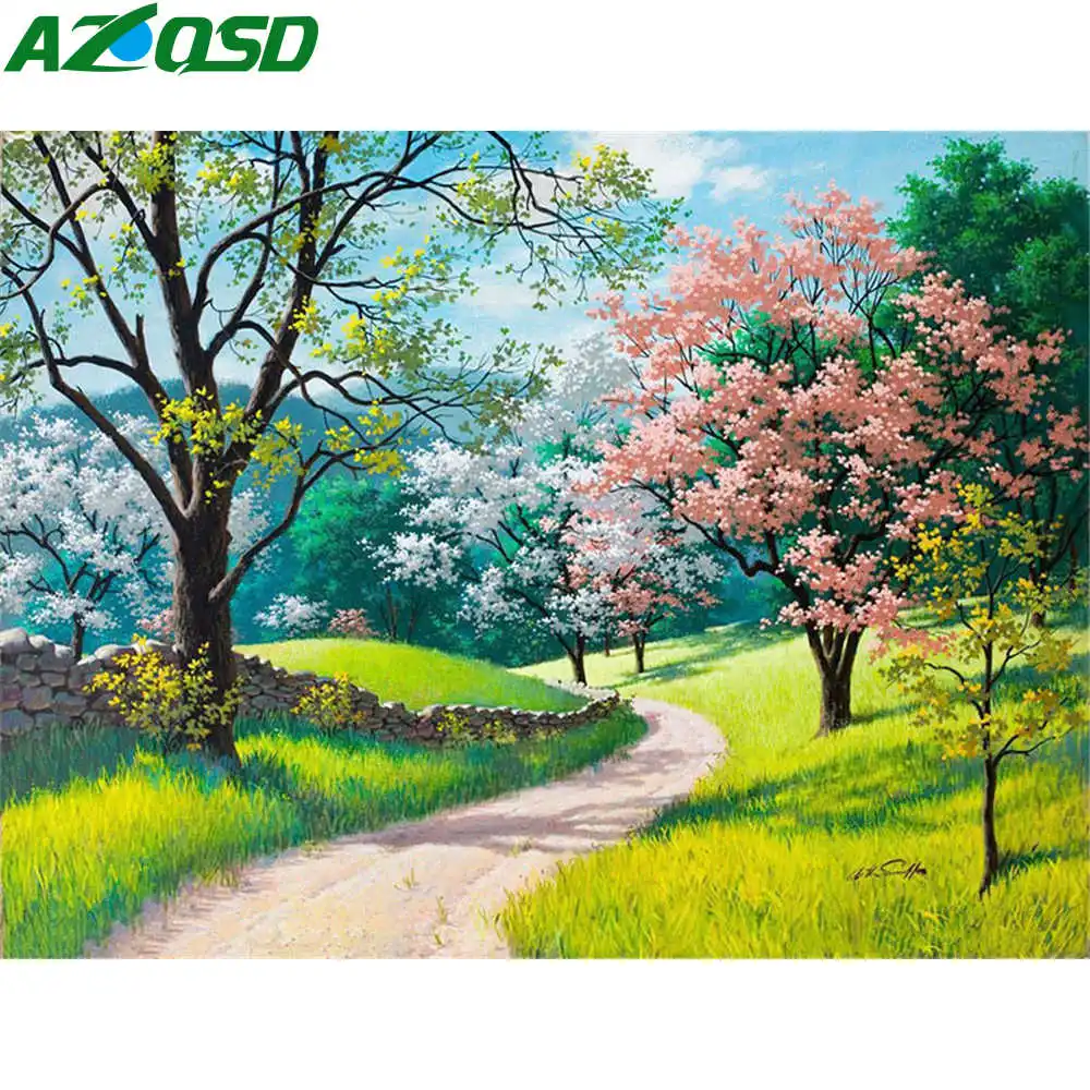 

AZQSD Painting By Numbers Tree Landscape Oil Painting By Numbers Hand Paint Canvas 50x40cm Unframed Decoration Gift Diy Art