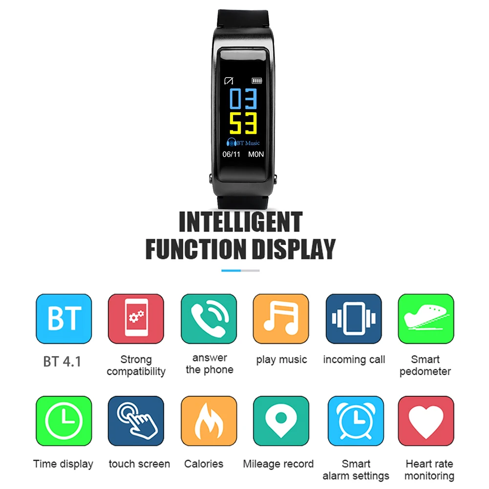 Мужской смарт-браслет Bluetooth наушники браслет цветной экран Смарт-браслет