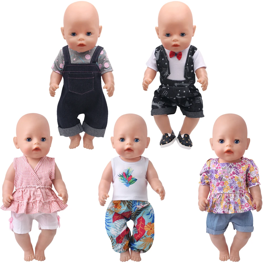 

43 Cm Boy American Dolls Clothes Suit Suspenders Print Beach Free Dress Born Baby Toys Accessories Fit 18 Inch Girls Doll a1