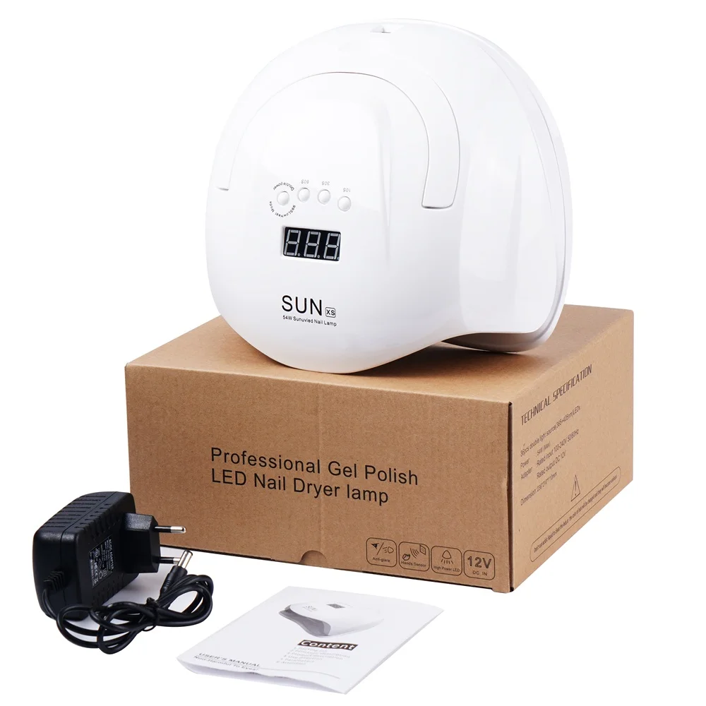 54W SUN XS UV Lamp LED Two Hands Nail With LCD Display For All Gels Smart Time Sensor 10/30/60S Curing Polish | Красота и здоровье
