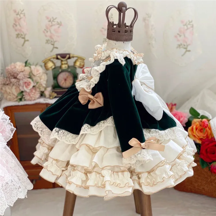 

Spanish Girl Lolita Long-sleeved Puffy Cake Dress Baptism Christening Tutu Dresses Gown Robe Bebe Newborn Princess Party Clothes