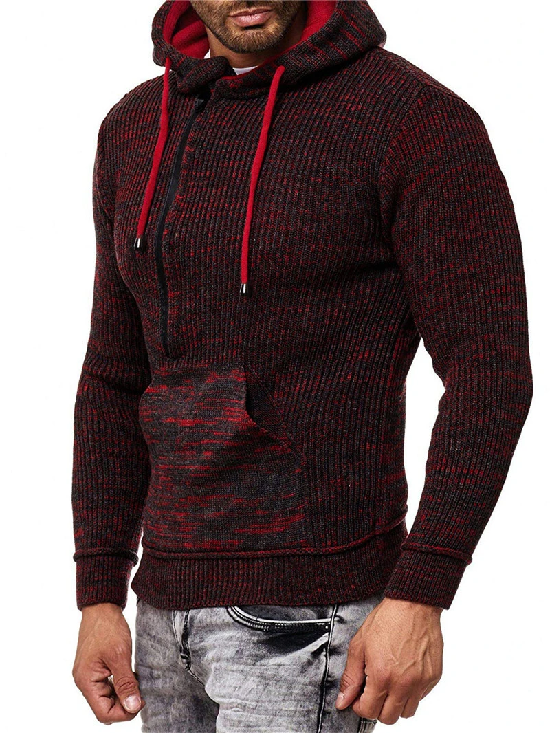 Мужской облегающий свитер на молнии однотонный трикотажный с высоким воротником