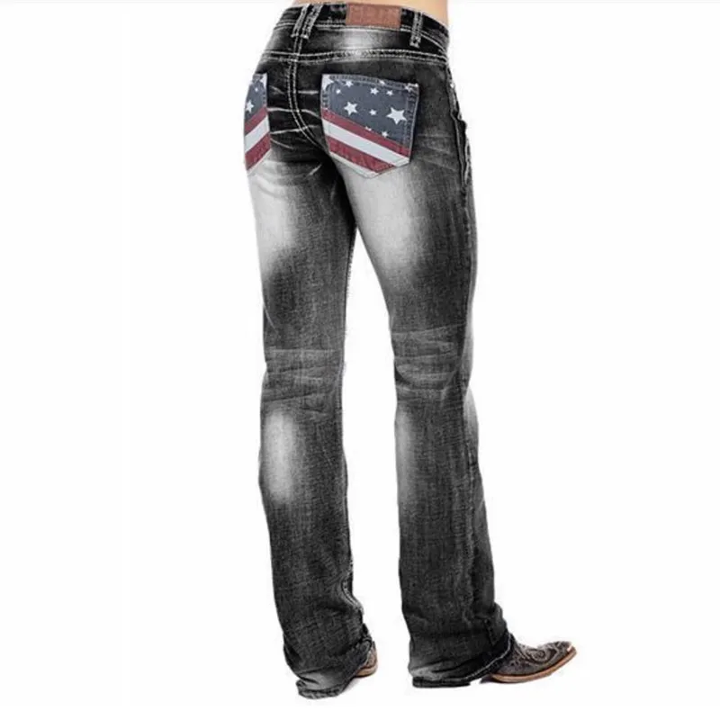 

UVRCOS Ladies Jeans 2021 Fashion New Fashion Casual Slim Slimming Plus Size High Waist American Flag Denim Women Pants Trousers